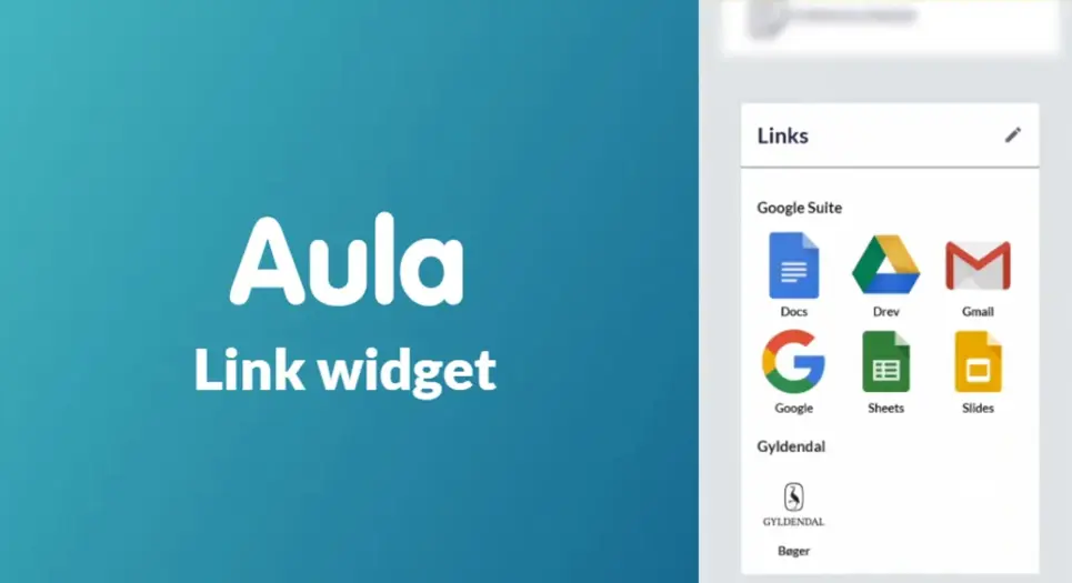 hjemmeside visning med Aula-systemet. Her vises det hvordan der laves links i Widget