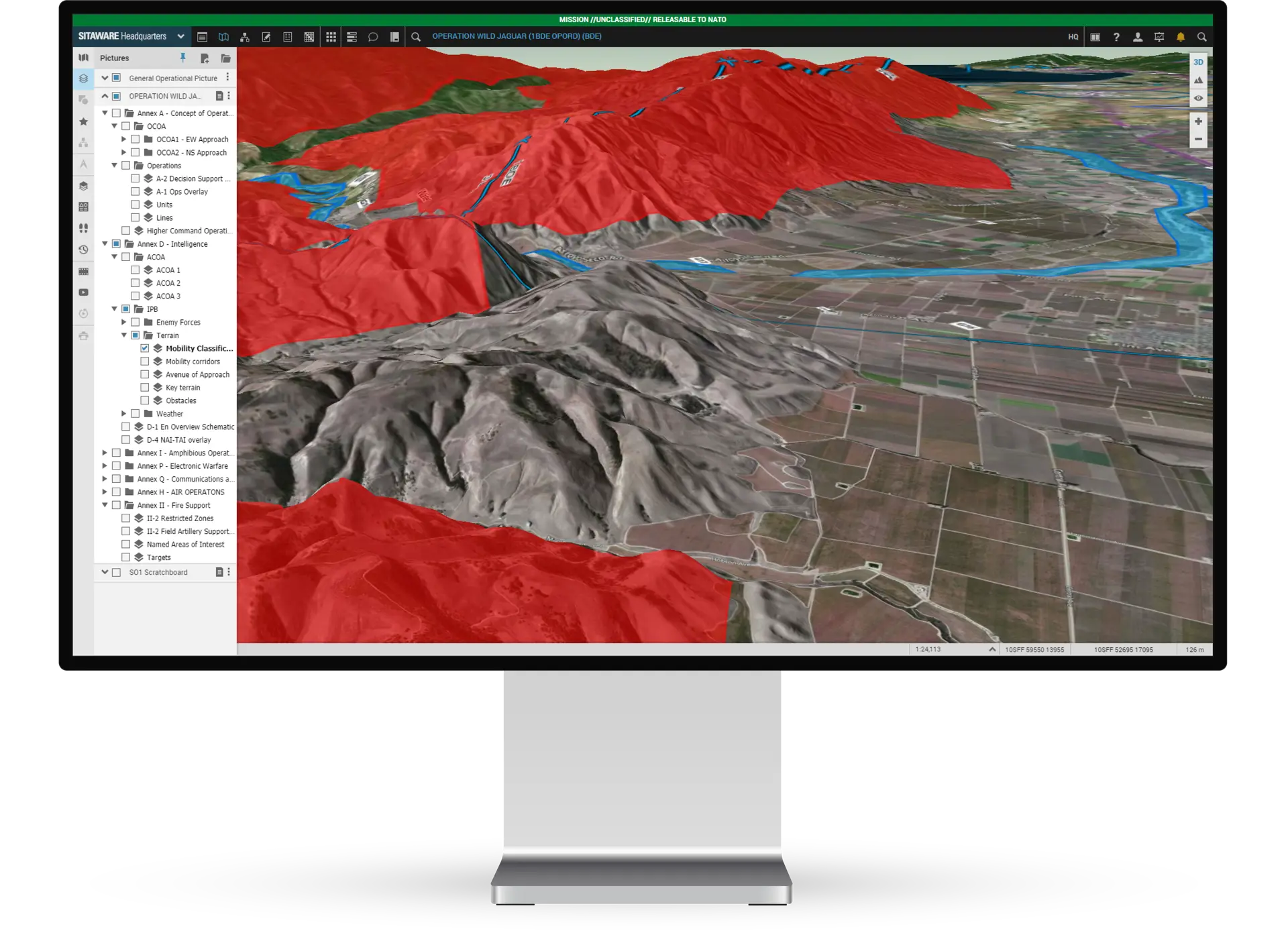 Computer with SitaWare Headquaters Land Plan IPB Mobility 3D