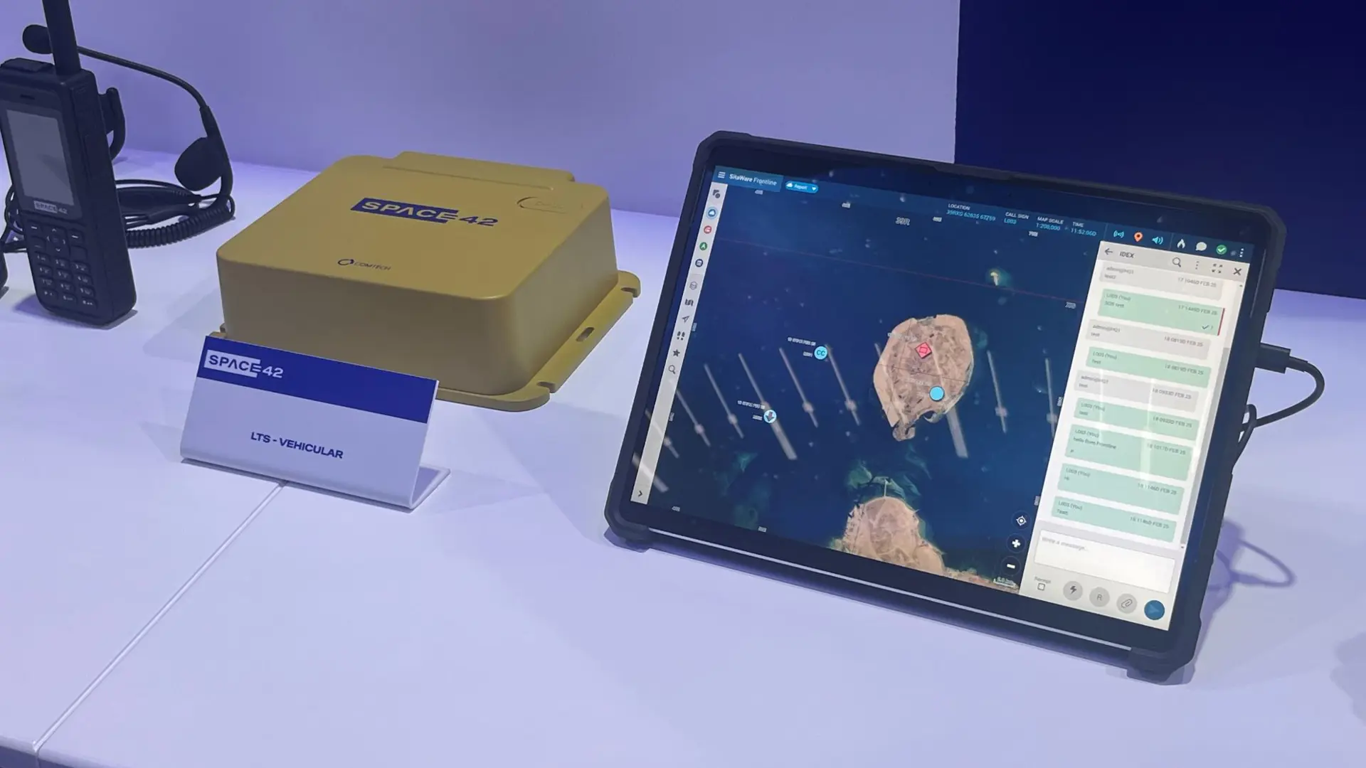 Vehicle-mounted communications antenna powered by Space42, integrated with SitaWare Frontline for enhanced tactical connectivity and real-time situational awareness.