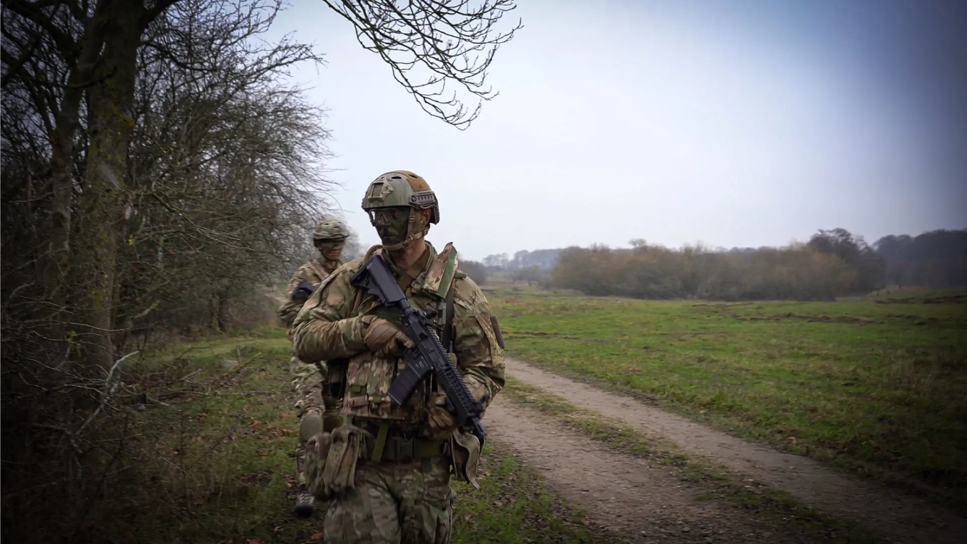 Frontline wide shot of soldier