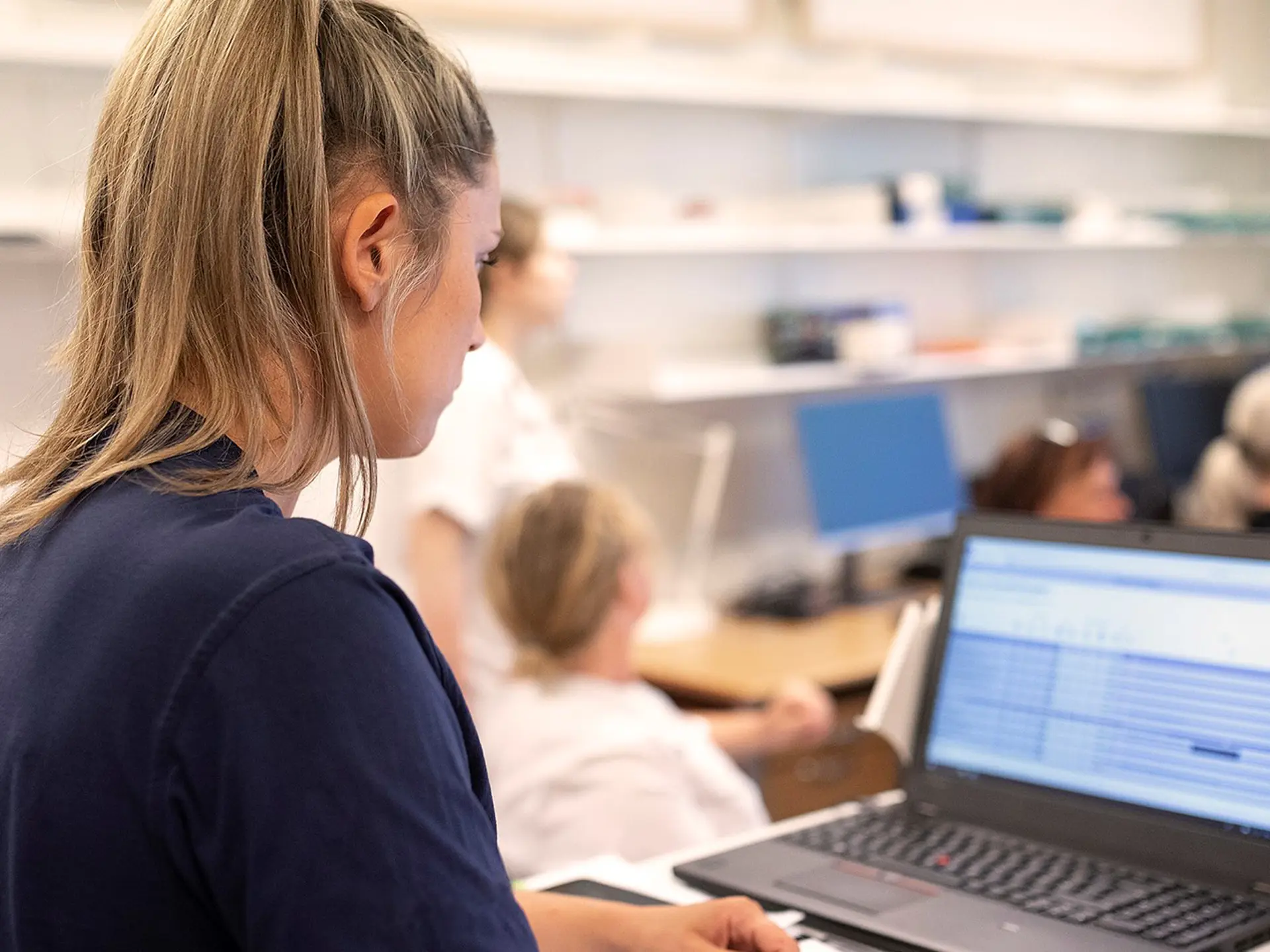 Healthcare worker looking at computer