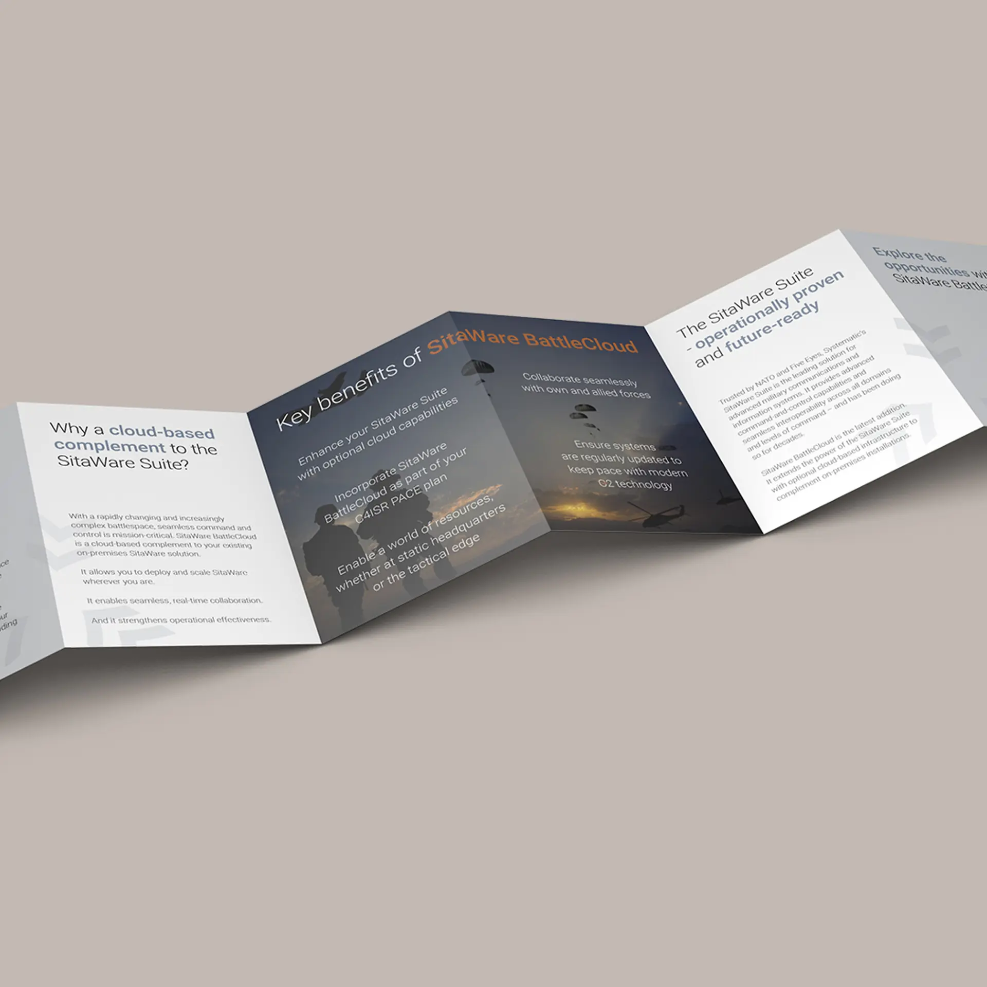 SitaWare BattleCloud promotional banner featuring cloud-based military software solutions