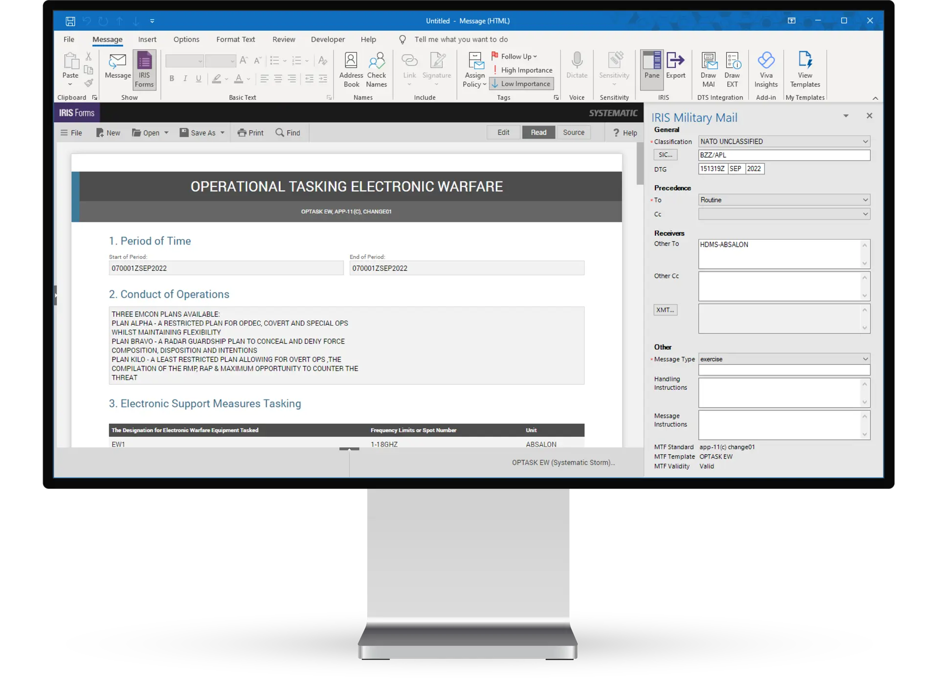 IRIS Military Mail Operational Tasking Mockup