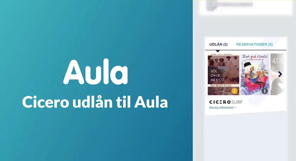 hjemmeside visning med Aula-systemet. Her vises det hvordan der laves Cicero udlån til AULA.