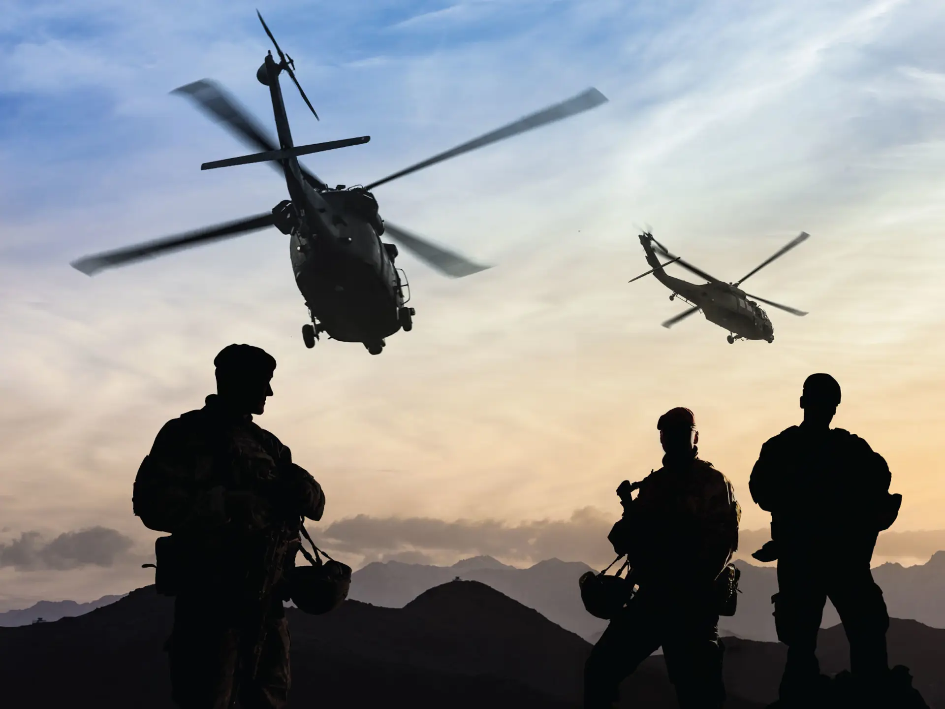 Soldiers and a helicopter