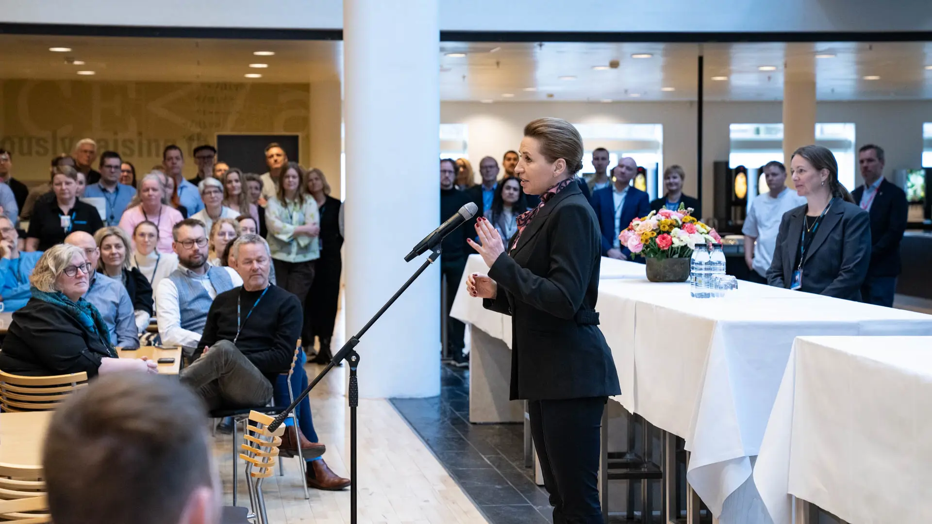 Minister of State Mette Frederiksen speaks to Systematic employees in Aarhus