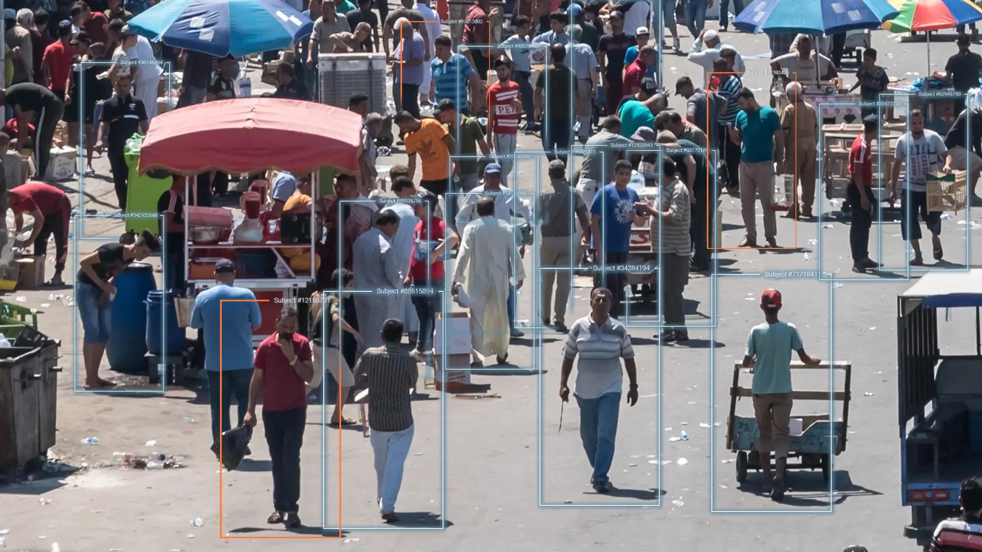 People walking on the street recognised as data with frames around them