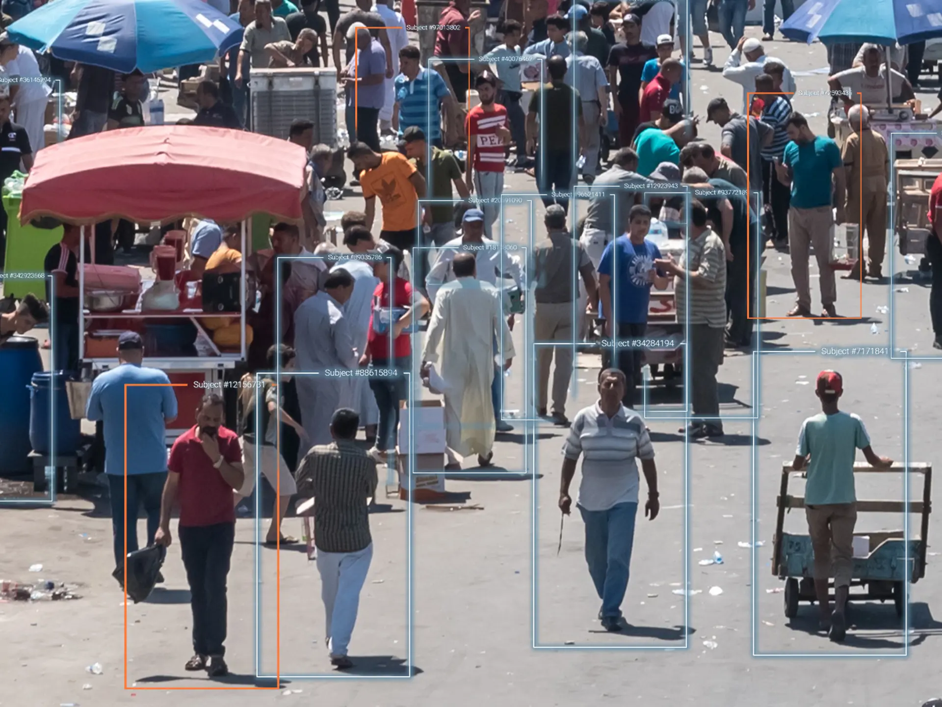 People walking on the street recognised as data with frames around them