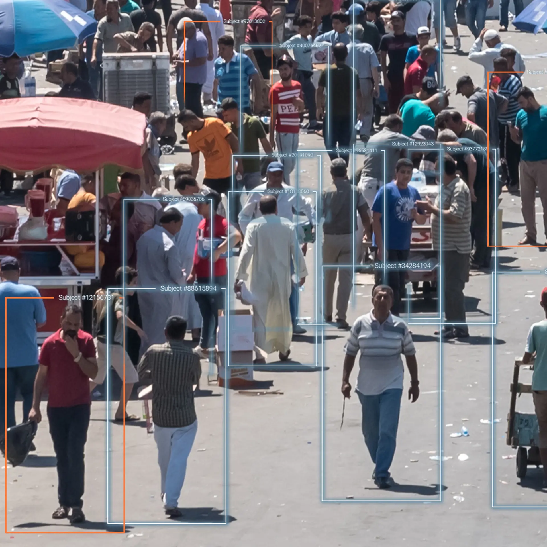 People walking on the street recognised as data with frames around them