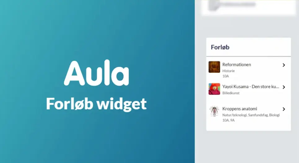hjemmeside visning med Aula-systemet. Her vises det hvordan der laves forløb i Widget