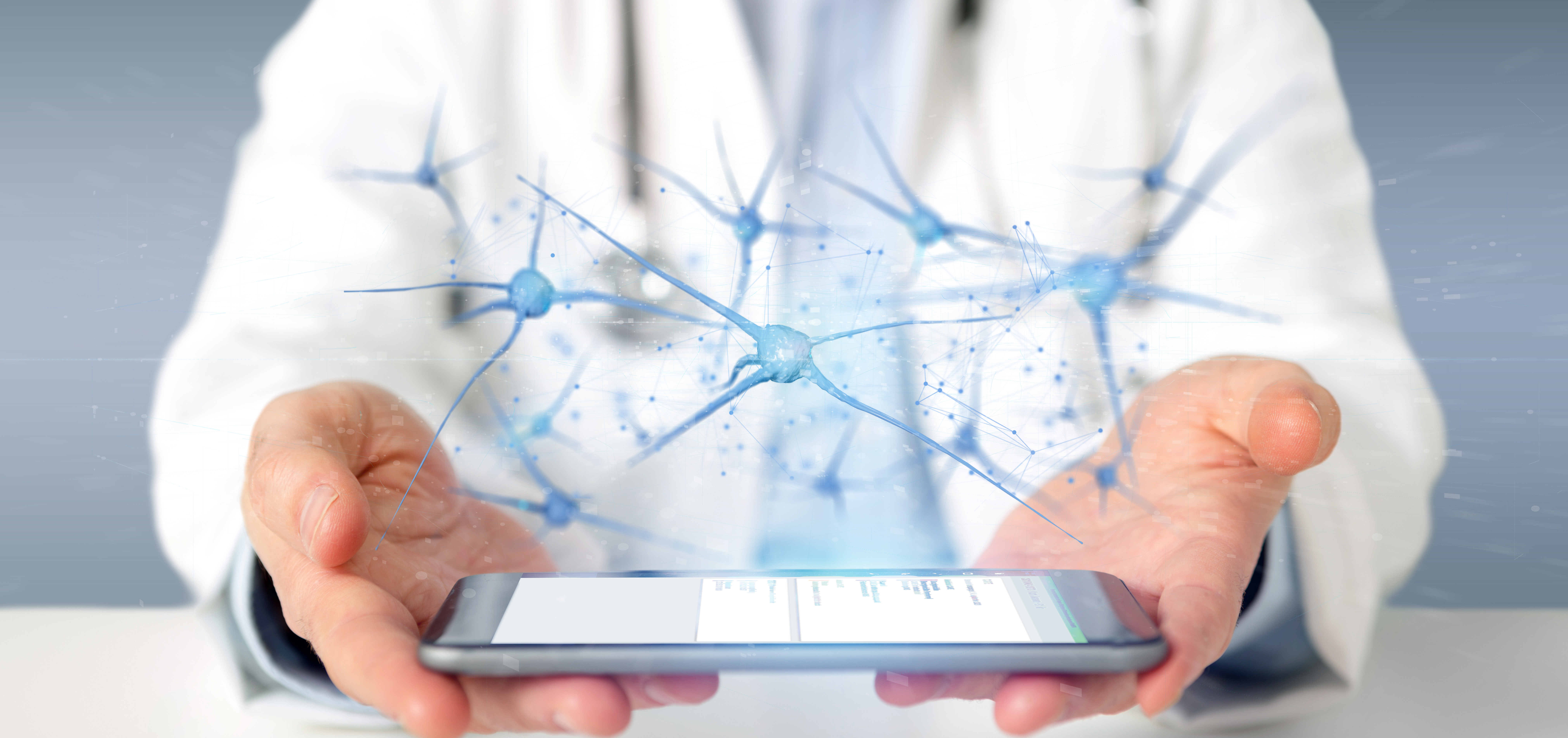 Doctor accessing patient record data on tablet through Columna Axon