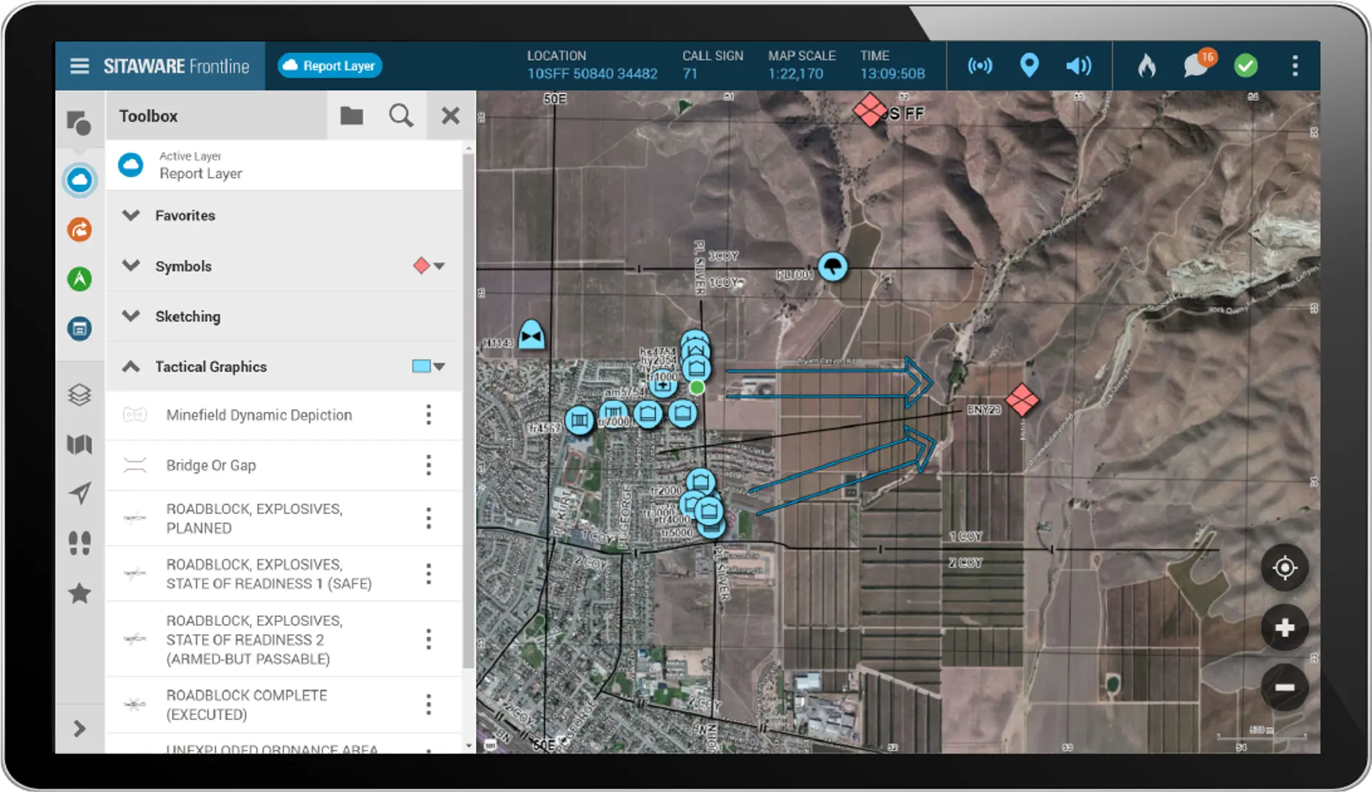 Tablet with SitaWare Frontline 3.3 User Interaction Mockup