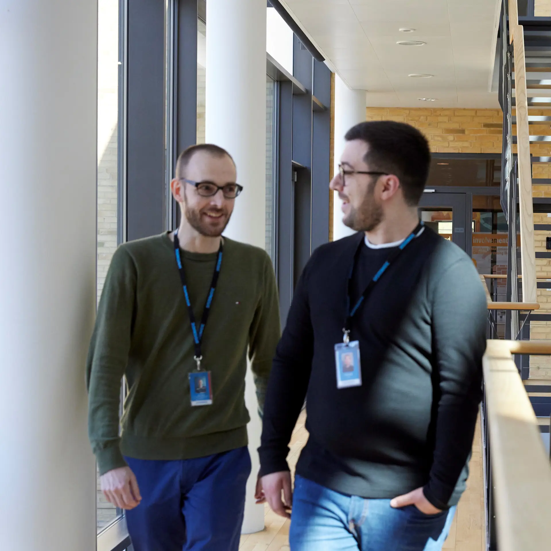 Employees walking on stairs