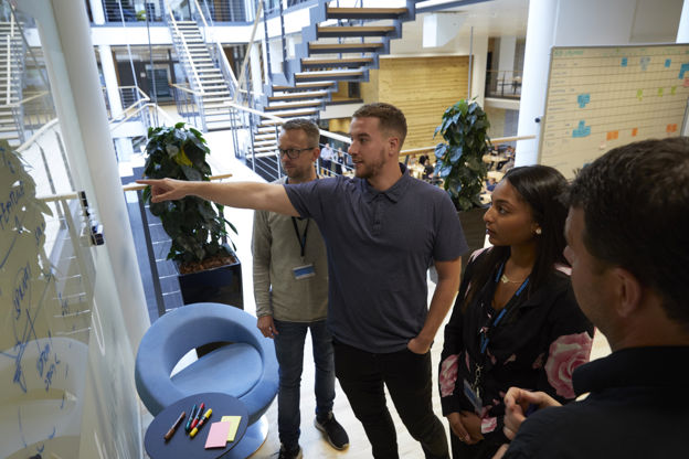 Systematic employees having a scrum meeting