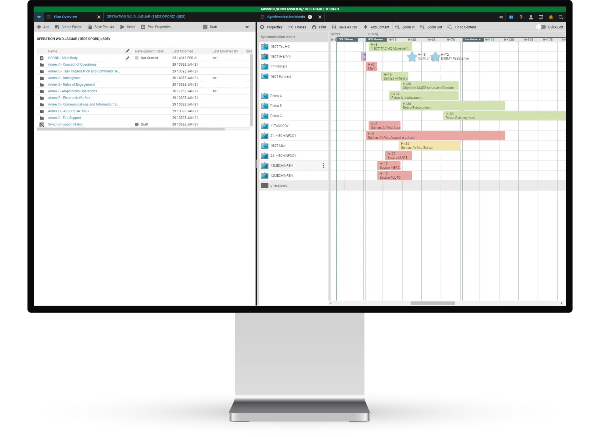 Computer with SitaWare Headquaters Land Plan Sync Matrix