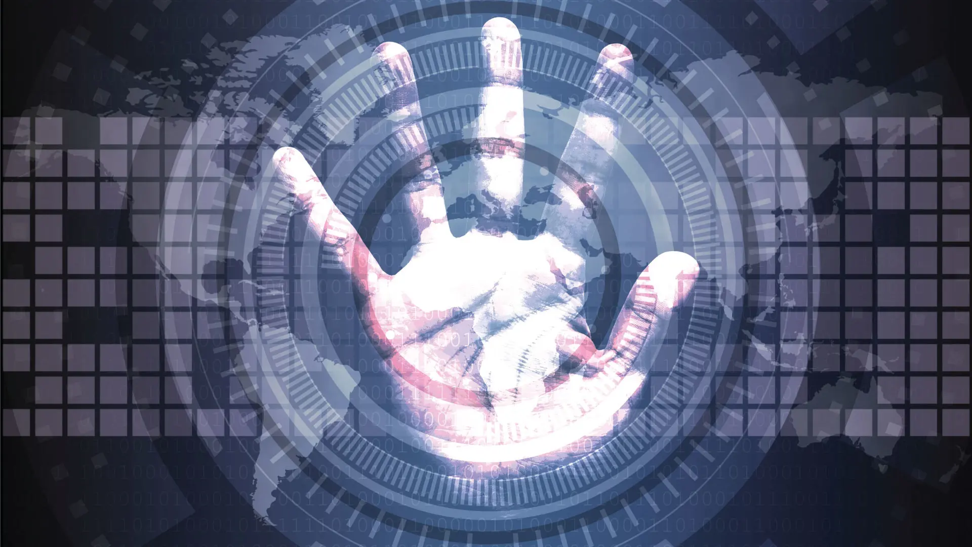 Digital image of a hand across some code