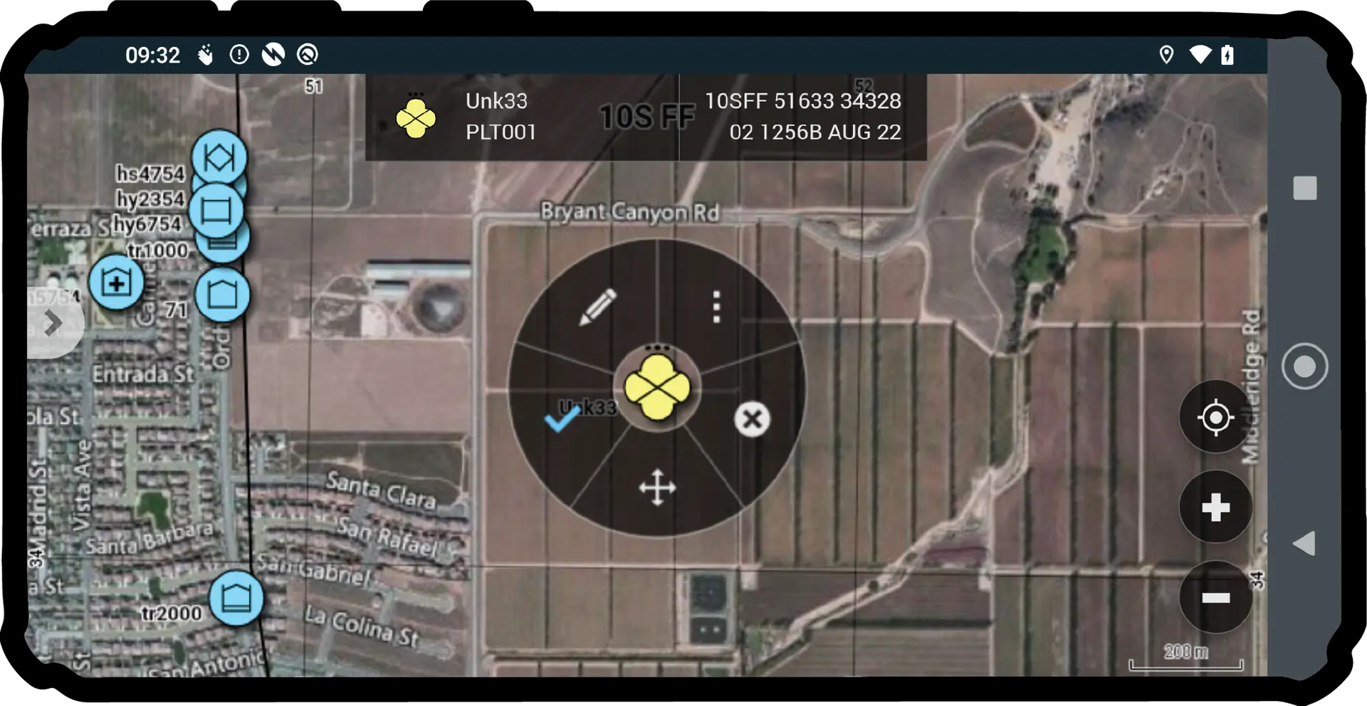 Sitaware Edge 3.3 rugged smartphone situational awareness  action wheel screenshot