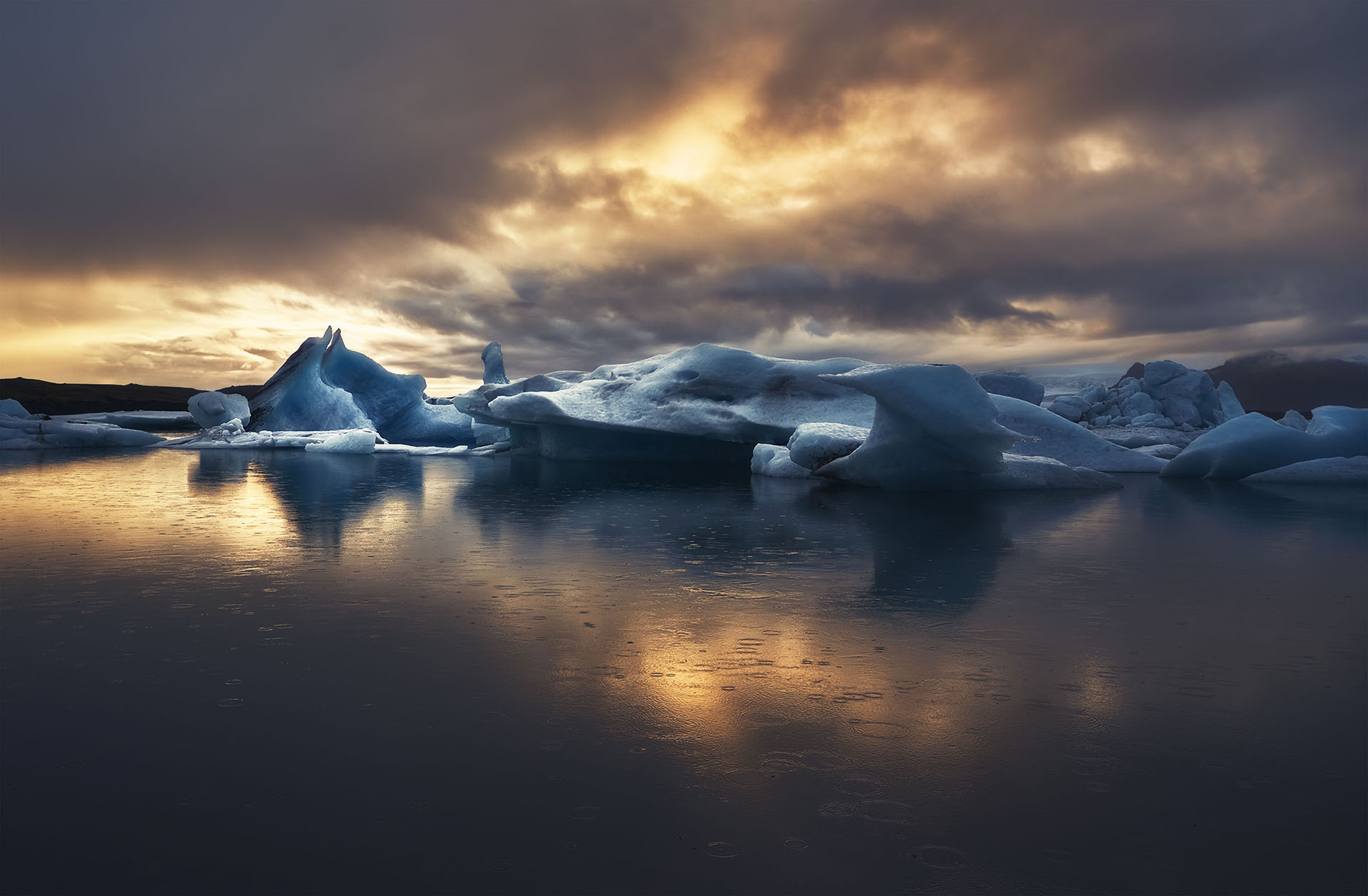 Icebergs at sunset
