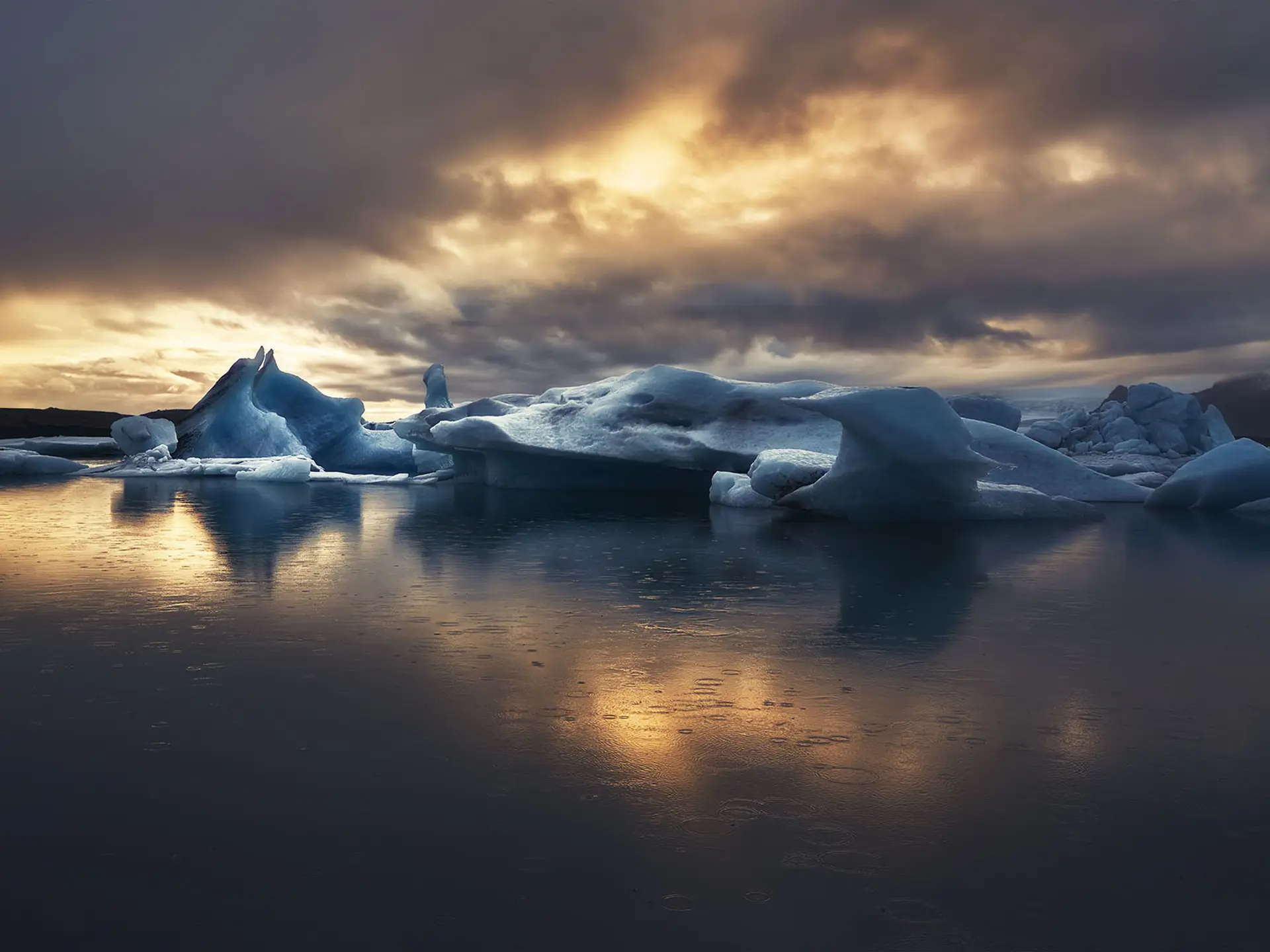 Icebergs at sunset