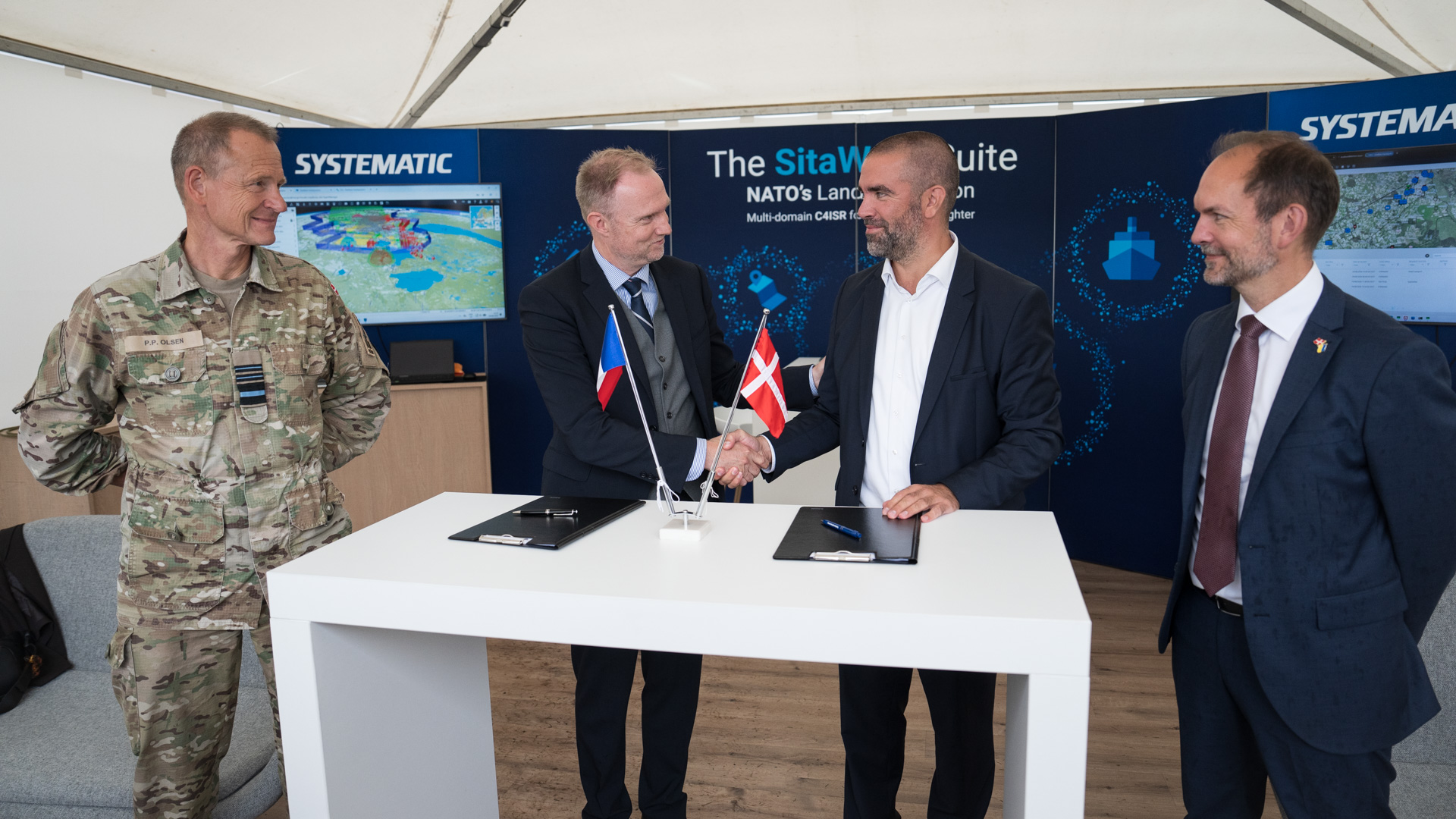 (Left to Right) Danish Ministry of Defence Material and Procurement Agency Director Per Pugholm Olsen, Thales Denmark CEO & Country Director Martin Søegaard, Systematic CEO Nikolaj Bramsen and Danish Minister of Defence Jeppe Bruus. 