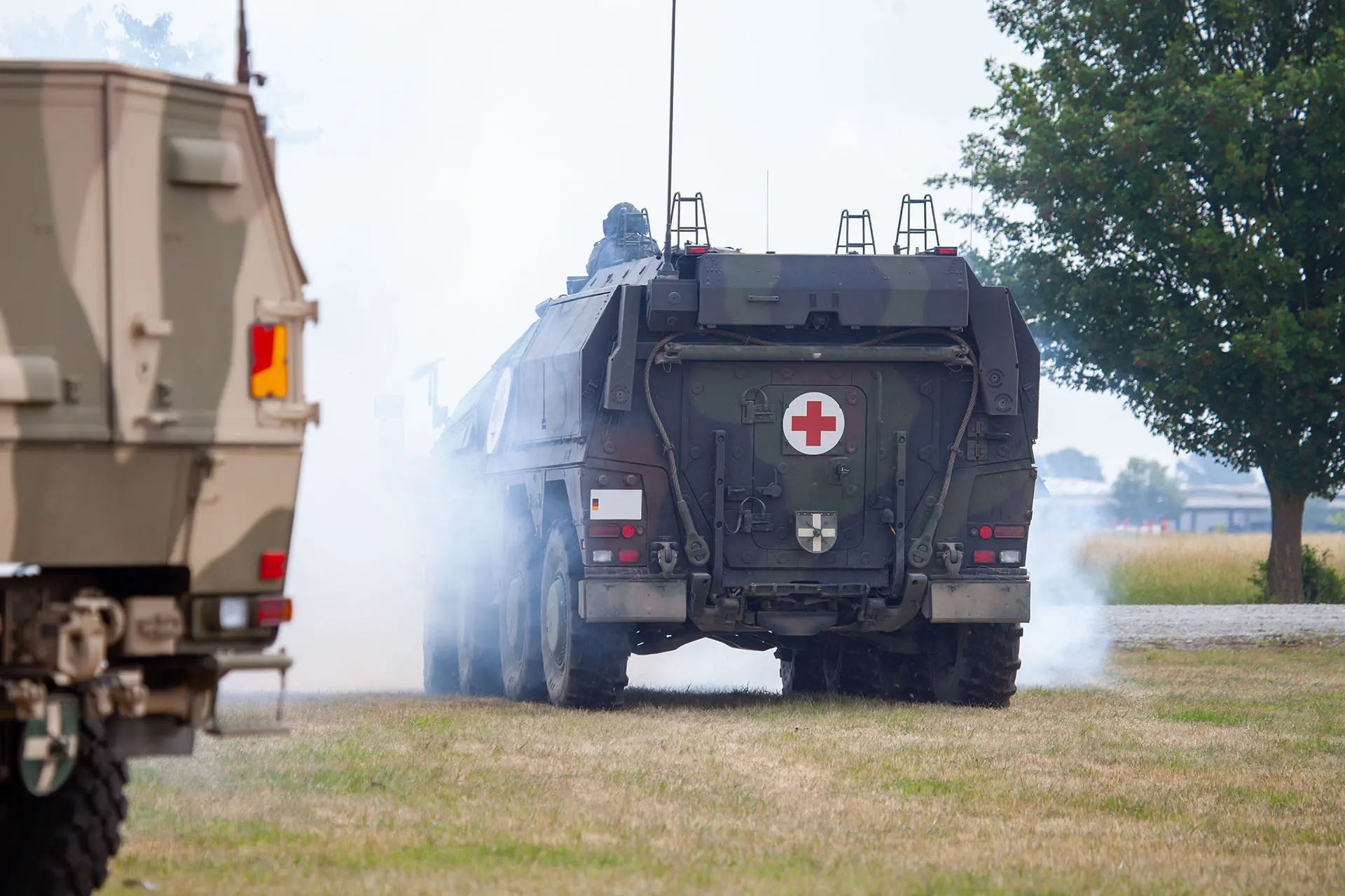 German Armoured Medical Carrier On Dusty Road