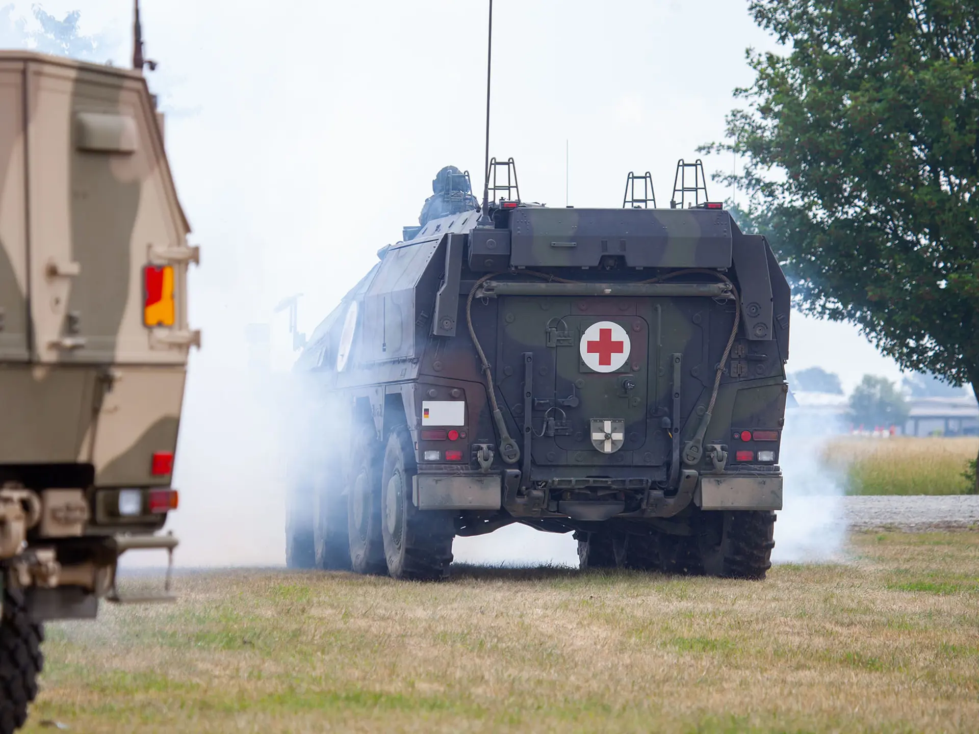 German Armoured Medical Carrier On Dusty Road