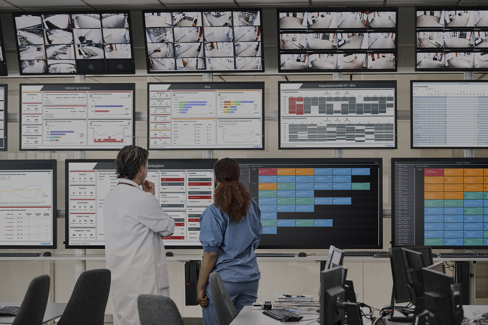 Klinisk personal tittar på skärmar